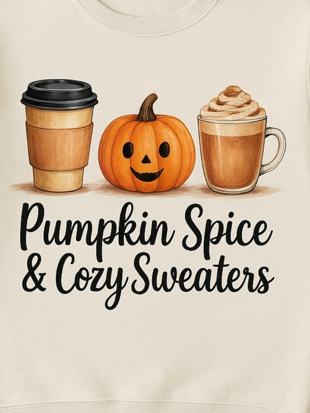 Pumpkin Spice & Cozy Sweaters Crewneck Sweatshirt, Fall Coffee Pumpkin Pullover, - Picture 2 of 3